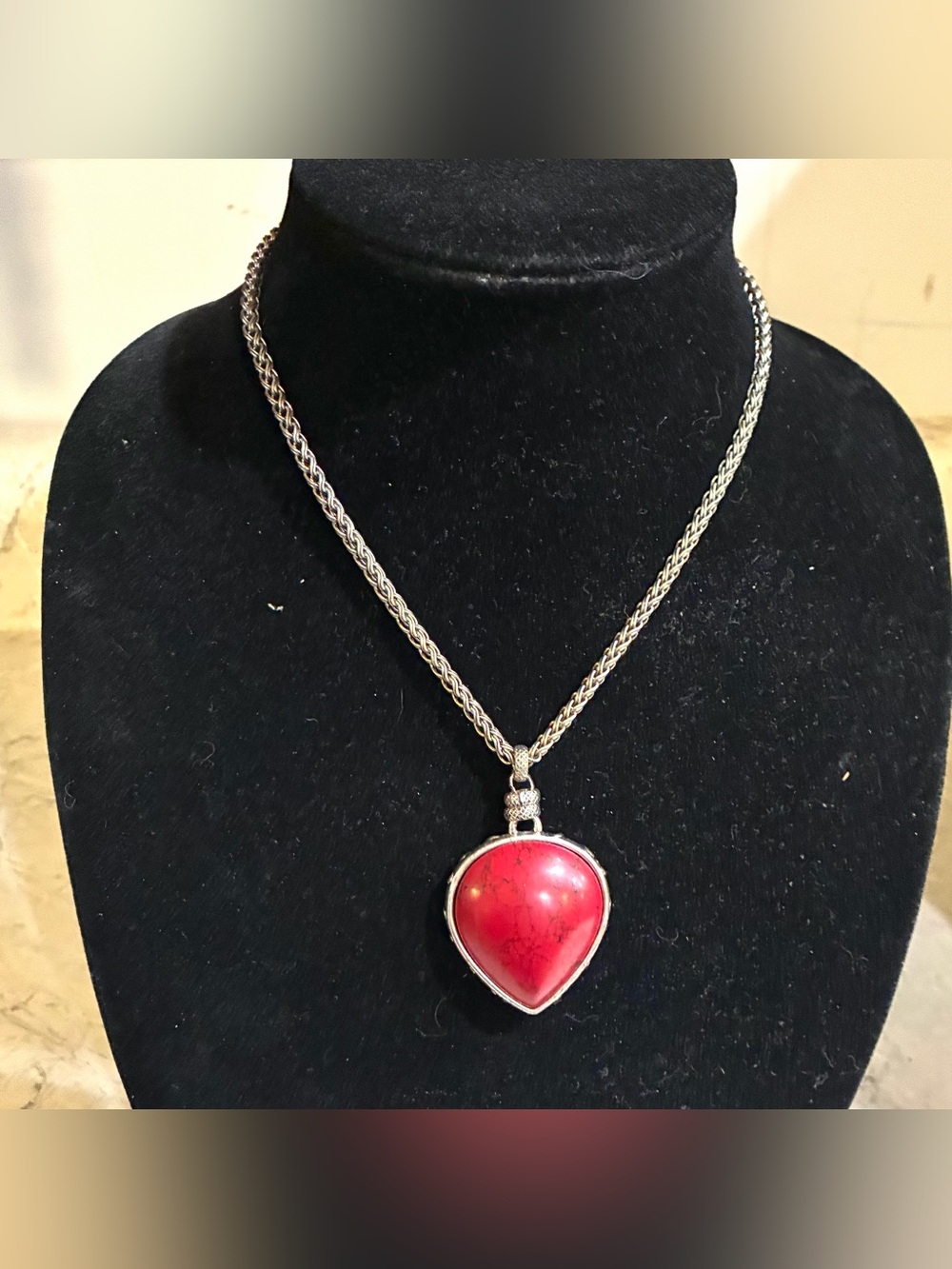 Lucky Brand Koi Red Graphite Teardrop Pendant Necklace Reversible